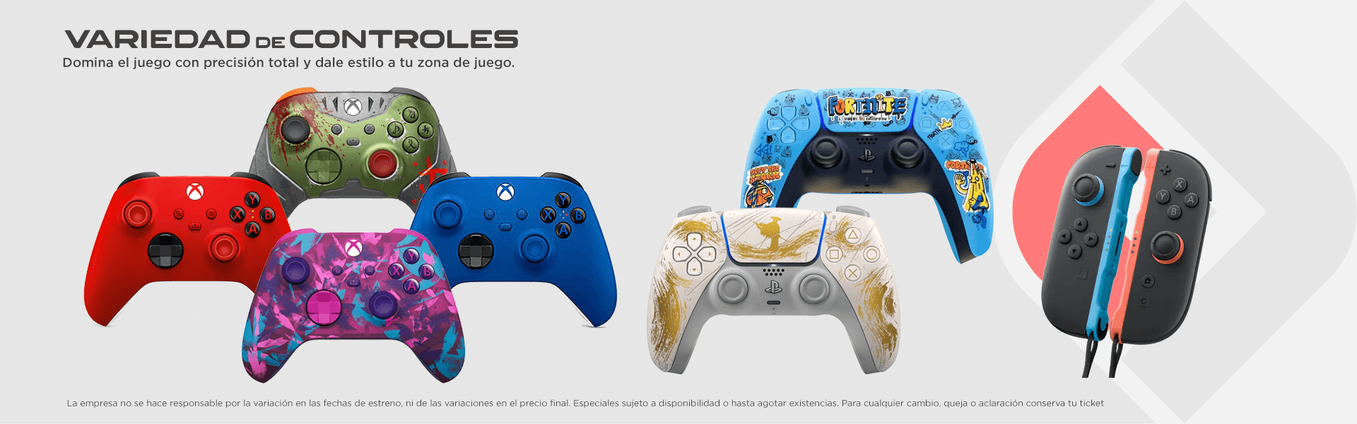 Variedad de controles y accesorios